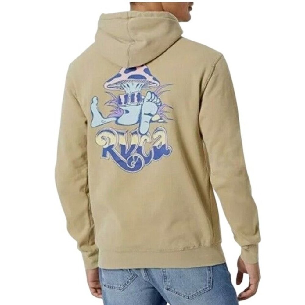RVCA Mushi Kid S Pull Over Hoodie Men's Pigment Dye Olive Streetwear Skateboard